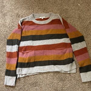 Madewell Women's Striped Crew Neck Sweater - Pink, Orange, Gray, Black